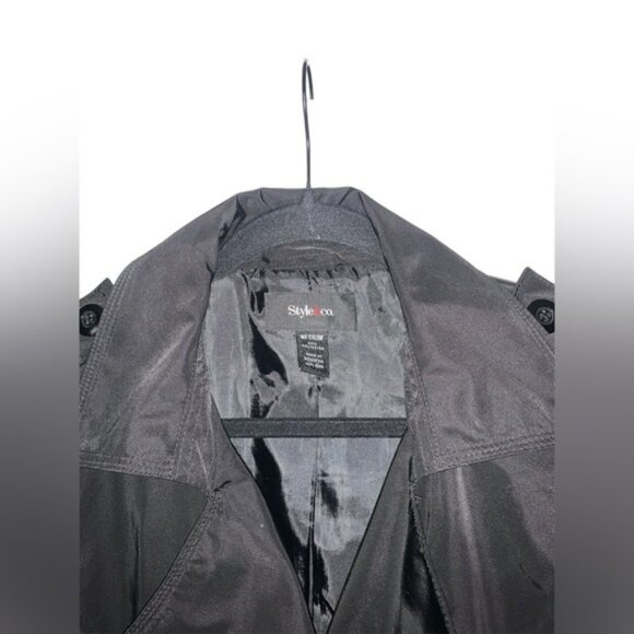 Style & Co black belted mid length trench coat size medium - Picture 2 of 6